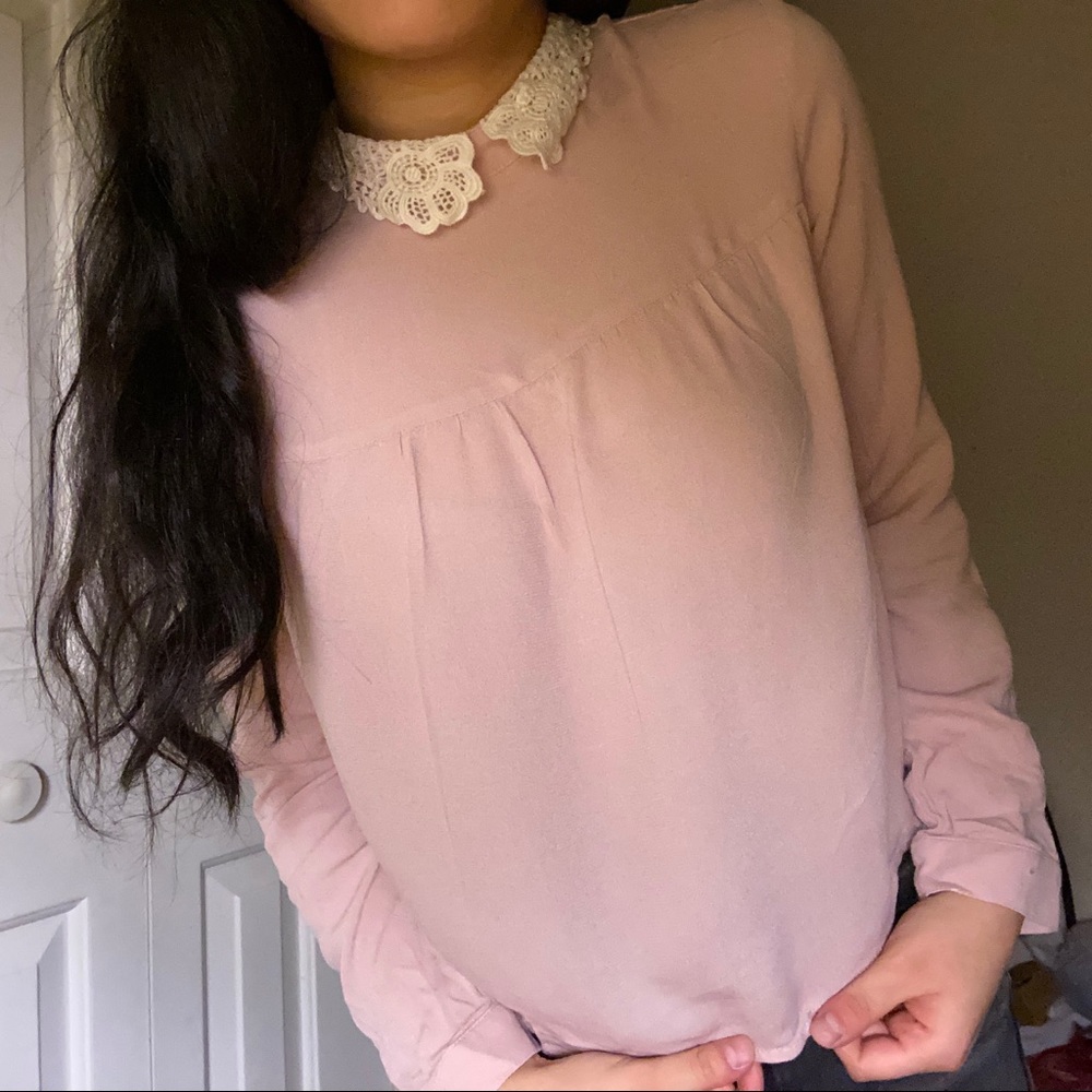 H&M Pink Lace Collared Blouse